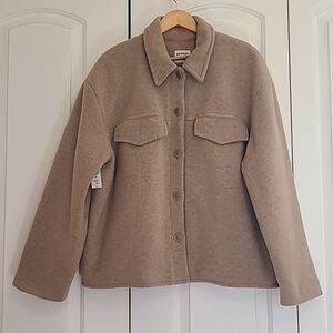 Aritzia Sunday Best Cropped Wool Blend Shacket Jacket Tan Greige Oatmeal Size L